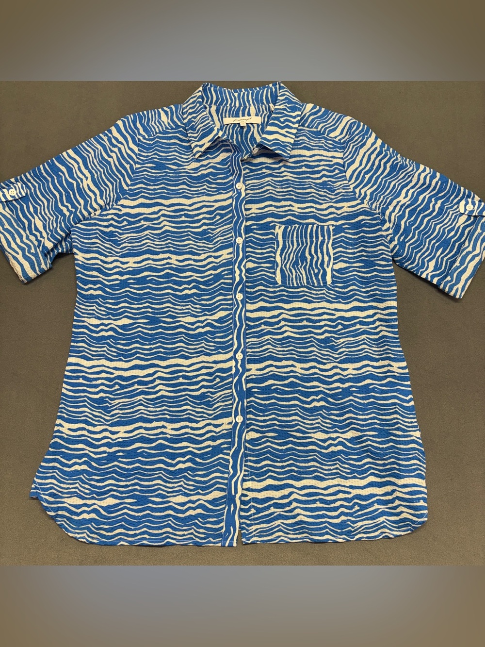 Foxcroft NYC 14 Coastal Resort Abstract Cotton Button Up NWOT